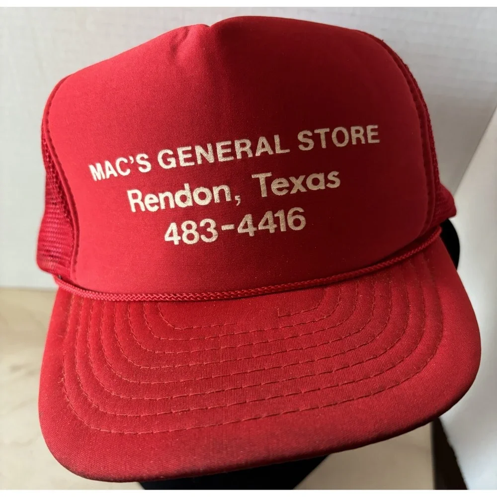 Vtg Trucker Cap Hat Mac's General Store Snapback Red Nissin Taiwan Rendon TX
